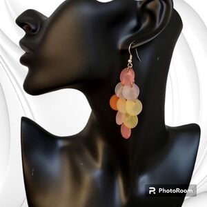 VTG 1990s Rainbow Mod Acrylic Cascade Chandalier Dangle Hook Earrings